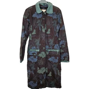 Da Nang RARE Quilted Long Coat Button Closure Leather Japanese Gray Green Blue M - Picture 1 of 11