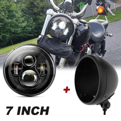 7" LED Headlight Hi-Lo + Housing Bucket For Yamaha V-Star XVS 650 950 1100 1300 - Imagem 1 de 4