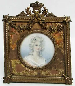 BEAUTIFUL ANTIQUE CAMEO PAINTING PORTRAIT IN GILT BRONZE FRAME - Picture 1 of 8