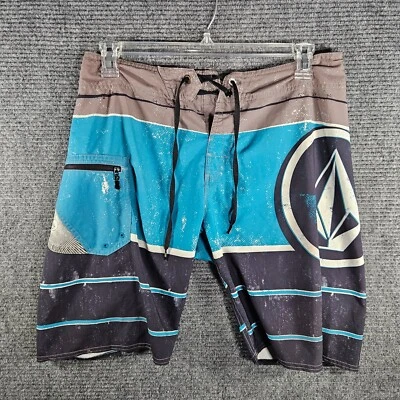 VOLCOM Men's Size 32 4Way Stretch Swim Surf Board Shorts. Blue Teal Grey - Image 1 of 4