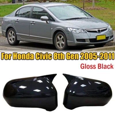 Tapa de cubierta de espejo retrovisor lateral bocina de buey negro brillante para Honda Civic 8th 2005-2011 Foto 1 de 4