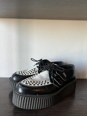 Vintage Y2k T.U.K. Plataforma Creeper de cuero negro blanco talla 7 Foto 1 de 4