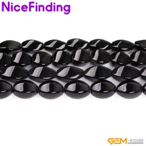 "Cuentas sueltas de huevo de piedras preciosas de ágata negra natural torcidas para hacer joyas 15"" 8x16 mm" - Imagen 1 de 27