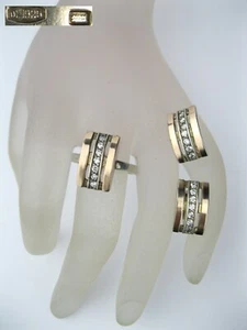 Set Ring Earrings Silver 925 and Gold 375 Size 9 Ukraine USSR - Picture 1 of 24
