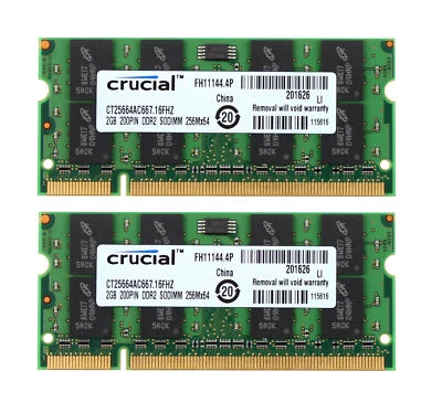 4GB 2x2GB Crucial 2RX8 PC2-5300S DDR2 667Mhz Laptop Memory RAM Notebook Standard - Image 1 of 4
