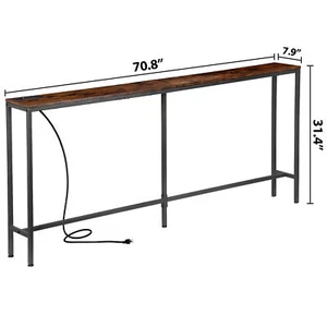 Console Table w/ Power Outlet Narrow Sofa Table for Entryway Hallway Foyer Brown - Picture 1 of 15
