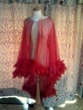 Drag Queen/Cabaret Red/Silver sequin Cape with Red feathers ONE SIZE