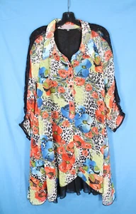 PRETTY ANGEL 1/2 Button LINED SILK Lace Detail ANIMAL & FLORAL A-Line Dress XL - Picture 1 of 5