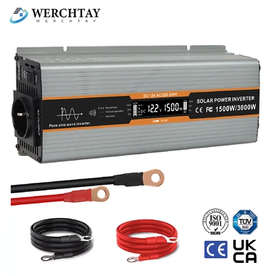 WERCHTAY 1500W 3000W Reiner Sinuswelle Wechselrichter 12V auf 230V Reise Spannungswandler