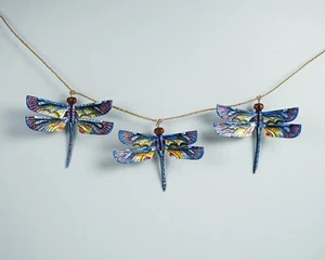 Blue Dragonfly Garland, Wall Decor, Insect, Wood Carving, Garden, Christmas Gift - Picture 1 of 8