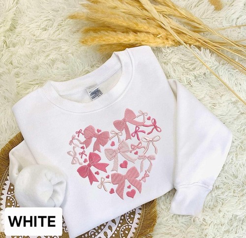 Felpa Felpa con Cappuccio Cuore Coquette Fiocco San Valentino Personalizzata Ricamata