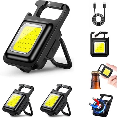 RIGWIG 3er Pack COB Schlüsselanhänger Taschenlampe Wiederaufladbare LED Taschenlampe mit Flaschenöffner Clip-On