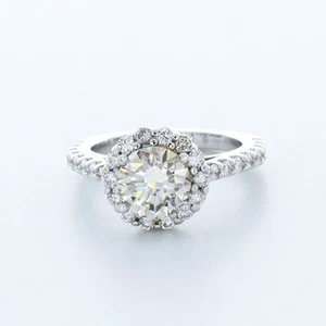 2.4CT Natural Diamond I/VS2 Round Brilliant 14K Gold Four-Prong Halo Accent Ring - Picture 1 of 4