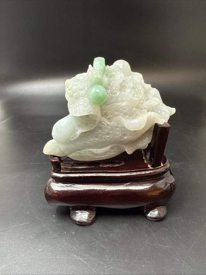 GRAN ESTATUA ANTIGUA Jade Bok Choy 🥬 con soporte de China Foto 1 de 4