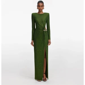 SELF PORTRAIT Olive Rhinestone Embellished Maxi Dress UK 6 US 2   - Picture 1 of 16