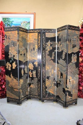 Vintage Six-Paneled Double-Sided Japanese Room Divider Screen - Image 1 of 4
