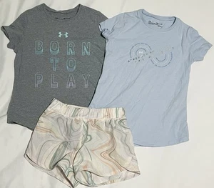 LOT OF 3 Under Armour Girls Size Youth Medium 1 Athletic Shorts 2 Shirts School - Picture 1 of 3