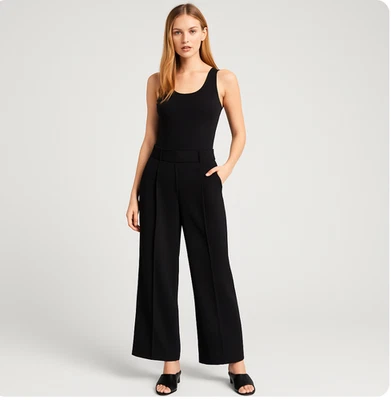 Elie Tahari 女式黑色阔腿正装裤 6 码 — 第 1/4 张图片