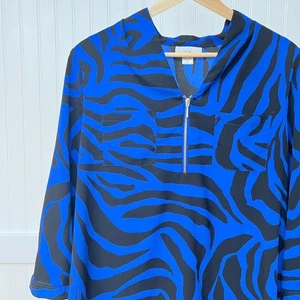 Jaclyn Smith Collection Bluse Zebra Animal Print blau schwarz Reißverschlusstaschen Medium - Bild 1 von 8