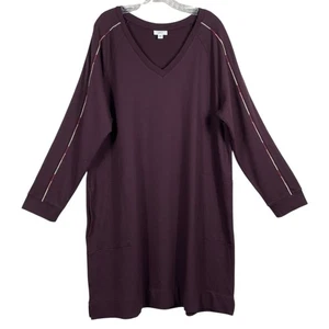 J.JILL French Terry Shift Dress Size 2X Purple Long Sleeve Embroidered EUC - Picture 1 of 16