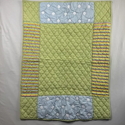 Land Of Nod Green Gingham Stripe Polka Dots Baby Crib Quilt Unisex Patchwork - Image 1 of 4