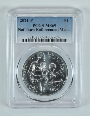 2021-P Law Enforcement Commemorative Dollar MS69 PCGS Blue Label - Image 1 of 4