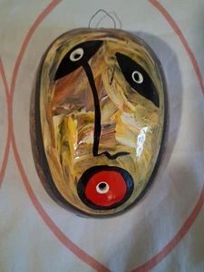 VTG Handcrafted Art Mask Crafted Art Sculpture Coconut Shell  Hanging 4.50"L - Picture 1 of 9