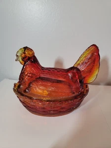 Vibrante Vintage Vetro Amberina Gallina Su Nido BAGLIORE Cadmio Arancione Rosso Unico  - Foto 1 di 12