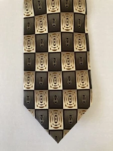 Croft & Barrow Men's Necktie Tie Silk Green Tan Black Geometric Satin Wide - Picture 1 of 7