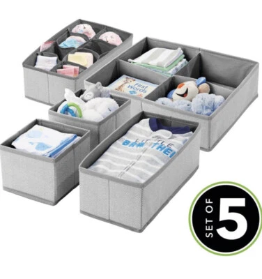 Set Of 5 Fabric Drawer Organisers By M Design In Grey Herringbone In 5 Sizes - Image 1 of 4