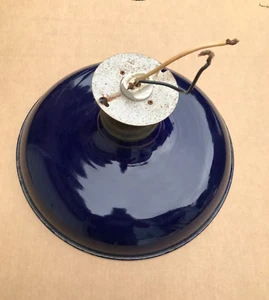 Antique 14" Cobalt Blue Porcelain Gas Station Industrial Light VTG Old 1271-23B - Picture 1 of 16