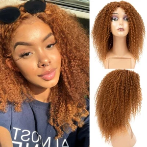 Mittellange Afro versaute lockige Perücken braun Synthetik Vollperücke Party Wärmefaser - Bild 1 von 10