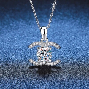 1 kt D Farbe Moissanit C Buchstabe Anhänger Halskette für Frauen 925 Sterlingsilber - Bild 1 von 8