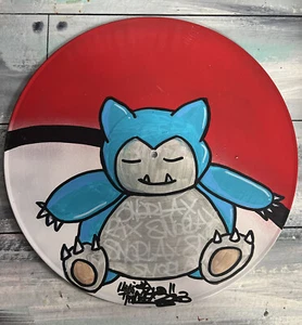 Hand Painted Vinyl Record Graffiti Shortiez Ink  Art Pokémon Ball Snorlax Xmas - Picture 1 of 2