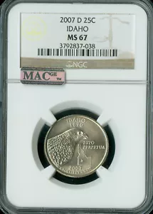 2007 D IDAHO QUARTER NGC MS67 2nd FINEST BUSINESS STRIKE RARE SPOTLESS. - Picture 1 of 2