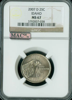 2007 D IDAHO QUARTER NGC MS67 2nd FINEST BUSINESS STRIKE RARE SPOTLESS . - Image 1 of 2