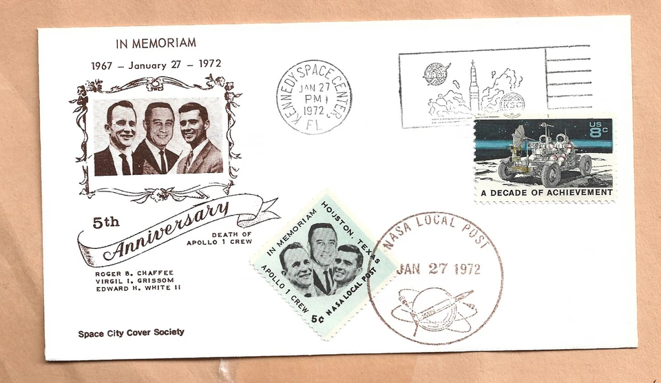 DEATH APOLLO 1 TRIPULACIÓN QUINTO ANIVERSARIO CAFÉ/BLANCO/GRISSOM 27 DE ENERO 1975 LOCAL DE LA NASA **** Foto 1 de 1