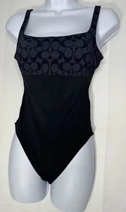 Coach Women’s Swimsuit Authentic Signature One Piece Black Bathing Suit Sz S NEW - Picture 1 of 13