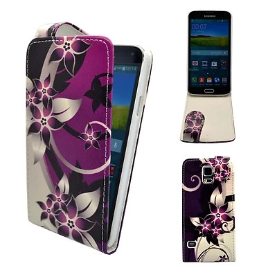 Case For Samsung Galaxy S5 Purple Cream Flower Flip PU Leather Pouch Phone Cover - Image 1 of 4