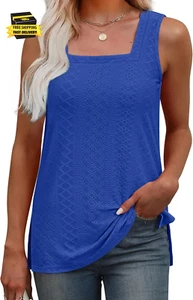 Womens Tank Tops Square Neck Summer Loose Fit Casual Basic Fashion Flowy Sleevel - Picture 1 of 5