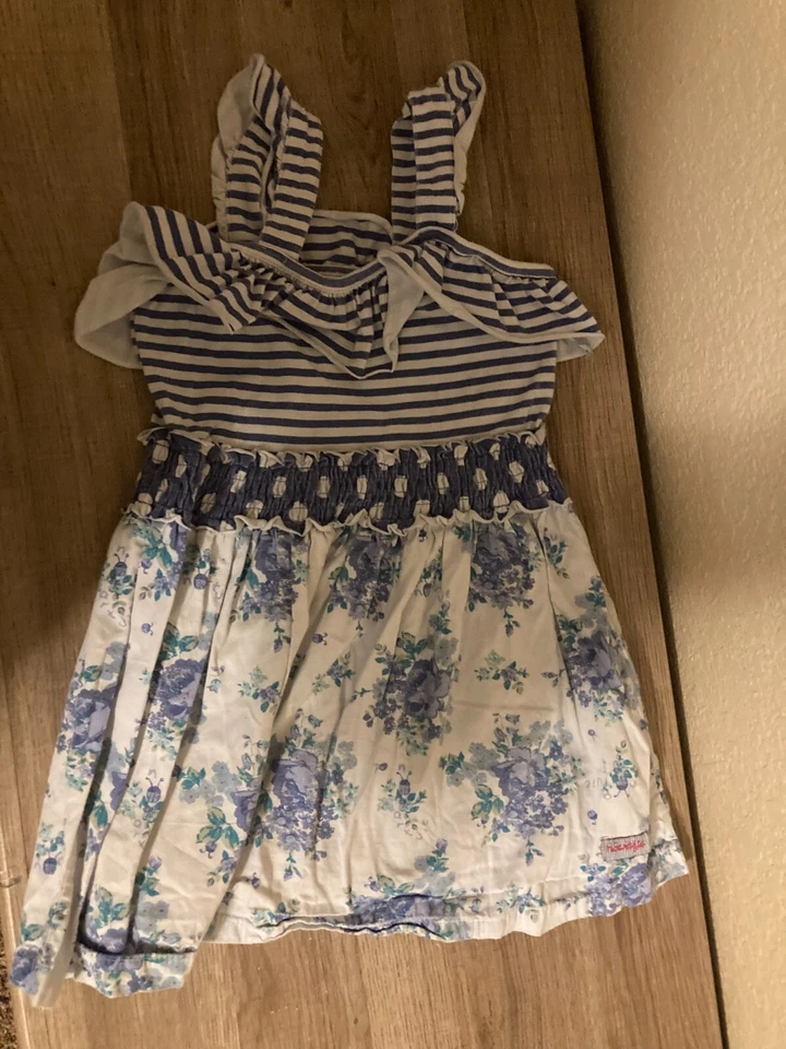 Naartjie Light Blue and White Dress Small  (Size 4) Floral Print and Striped  - Image 1 of 3