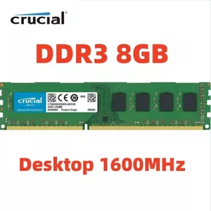 CRUCIAL DDR3 8GB 1600 MHz PC3-12800 Desktop Non ECC 240Pin DIMM Memory RAM 8GB - Picture 1 of 6