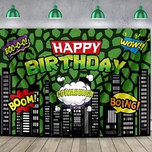 7×5 ft Cartoon Superhero Comic Birthday Backdrop T - Picture 1 of 1