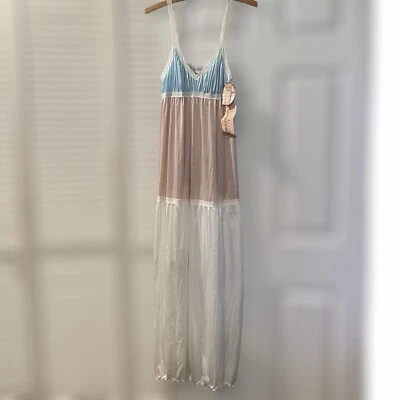 Nuevo con etiquetas Camisón Vintage Maidenform Nylon XS/S Colorblock Deadstock Cottagecore Foto 1 de 4