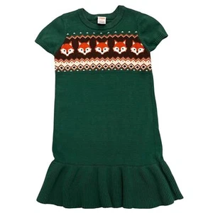 Girls Intarsia Fox Fairisle Sweater Dress - Autumn Adventures - Green Sz 7 - Picture 1 of 3