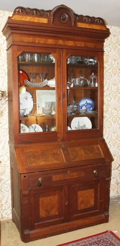 Old Antique VICTORIAN Walnut Slant Drop Front SECRETARY DESK BOOKCASE Cover