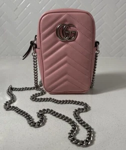 Gucci Marmot Pink With Silver Chain Crossbody Bag - Picture 1 of 11