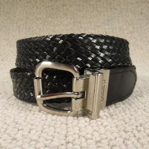 Chaps Leather Belt Size 26 Small Black Brown Solid Weave Reverisble Skinny VTG - Picture 1 of 11