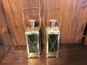 Pair of Vintage Handarbete Sweden Music Box Lantern Glass Copper/Brass Decanter - Picture 1 of 4