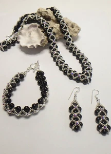 Juego de joyas hechas a mano de piedras preciosas y Swarovski Montes "Kelly Onyx" negro - Imagen 1 de 4